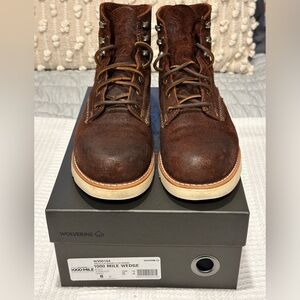 Very cool Wolverine 1000 Mile boots w/ wedge sole, Men’s size 8D. Dark Brown.